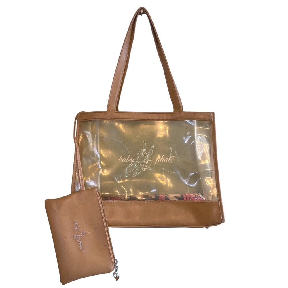 Vintage Baby Phat Womens Y2K Clear PVC Pouch Tote Shoulder Bag Tan OS